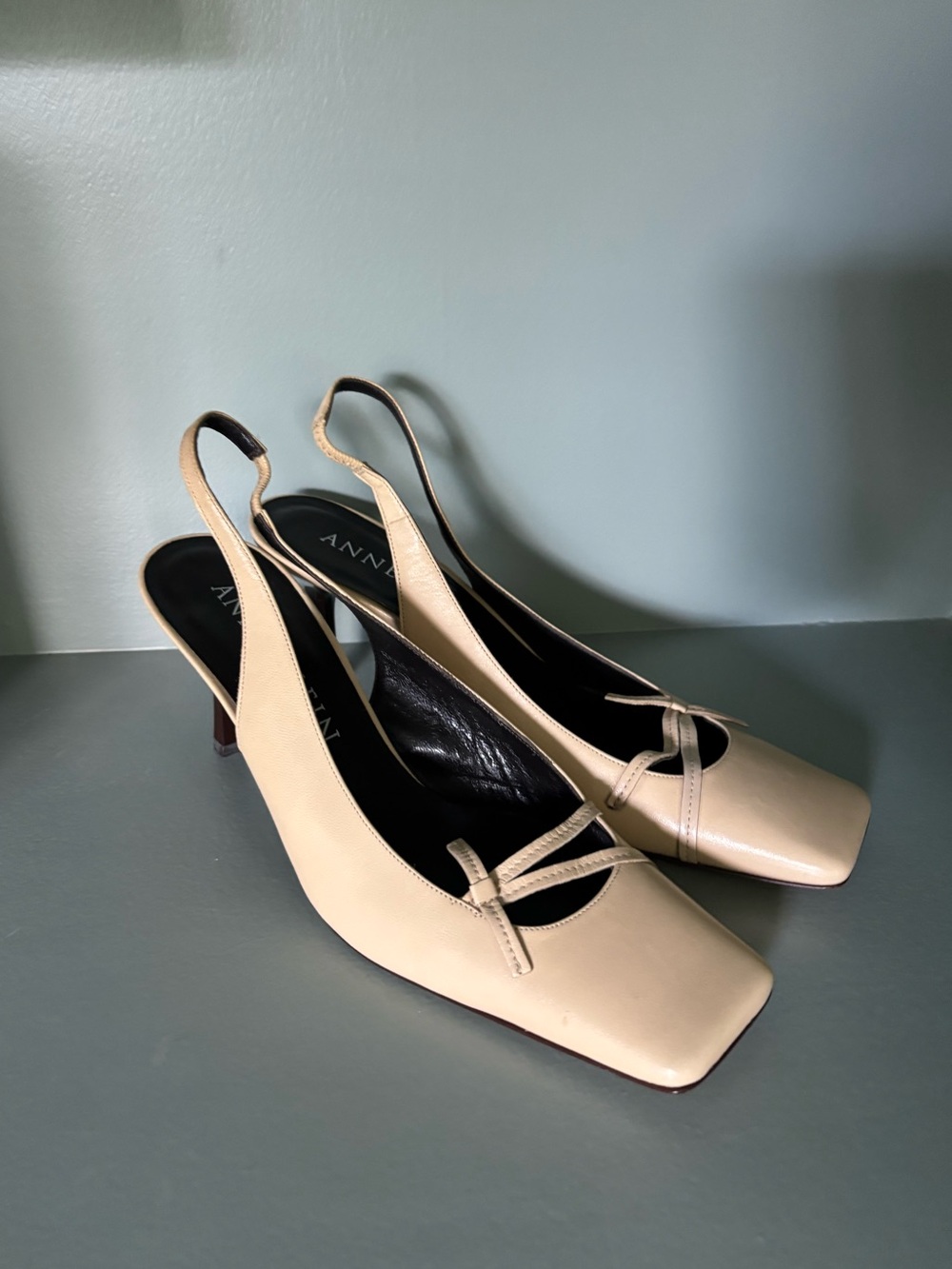 Anne Klein Square Toe Beige Slingback Heel Pumps